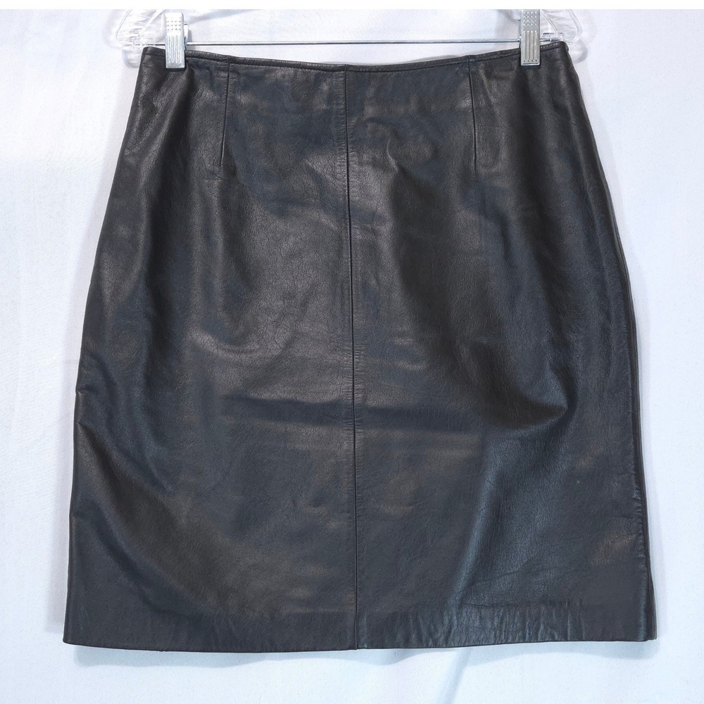 Vtg Apostrophe Genuine Leather Pencil Skirt Size 10 Black Y2K Dark Academia Goth